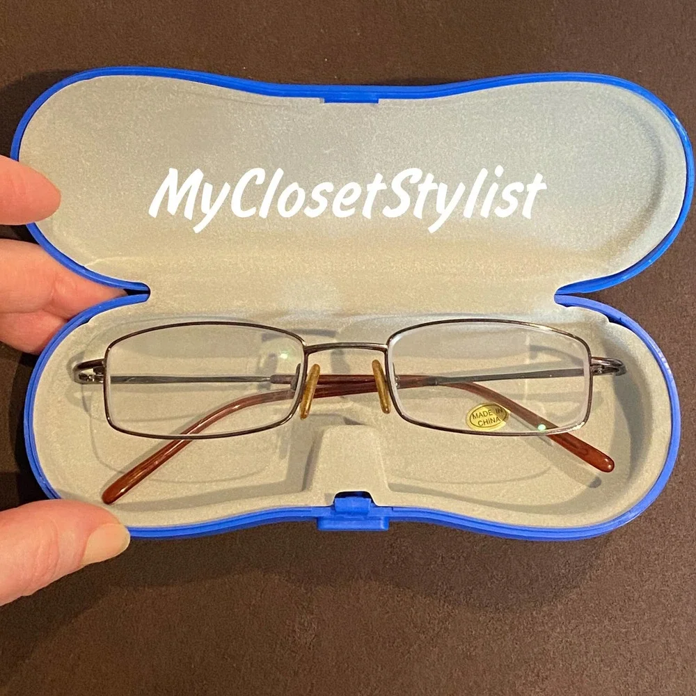 Men Eye Glasses Case Protective Hard Shell NEW Blue Slim Velvet Lined eyeglasses